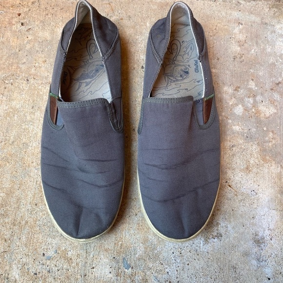Olukai Mens 10.5 Kahu Gray Slip On Casual Loafers Shoes